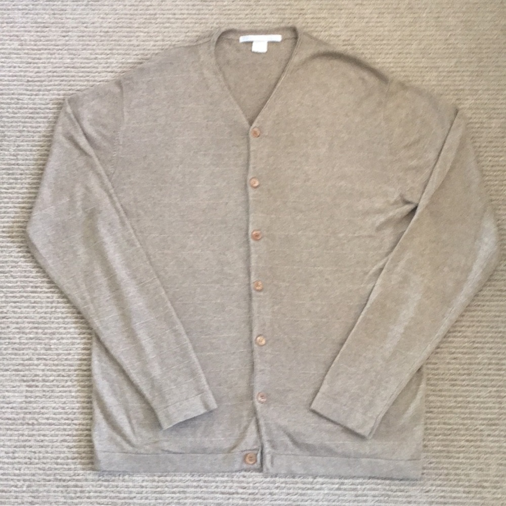 Perry Ellis Beige Silk Blend Pinstriped Cardigan